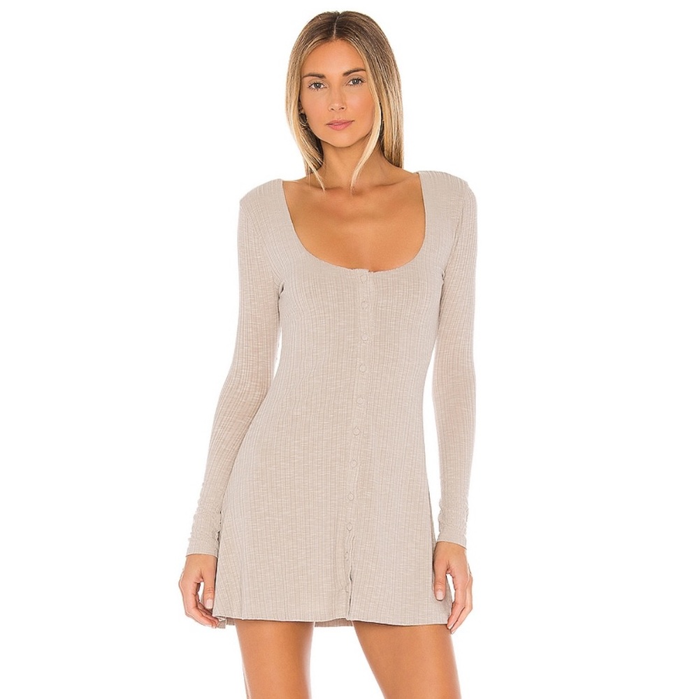 Revolve Lovers + Friends Longden Mini Dress - Jersey Fit Flare - Taupe Tan - XS